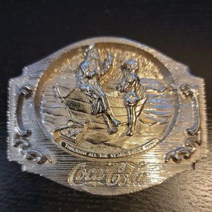 VINTAGE 1990 COCA COLA BELT BUCKLE NICE BOAT SCENE DETAILED SIKIYOU PEWTER